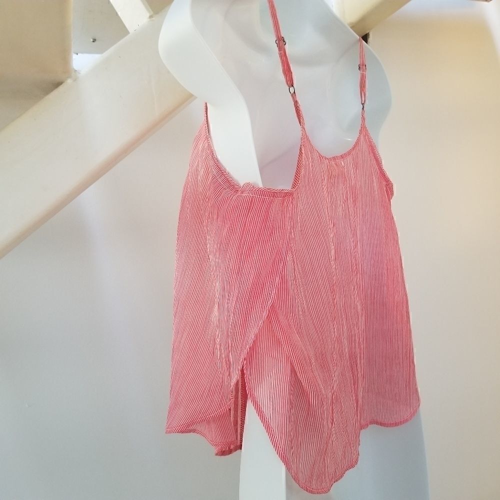 Aerie Red & White Striped Button Up Sheer Cami Sz M - Picture 3 of 8
